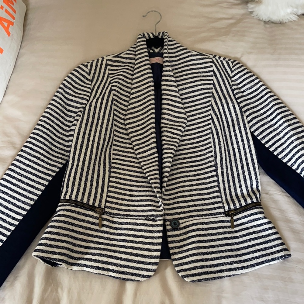 NELL STRIPED POCKET ZIP BLAZER
